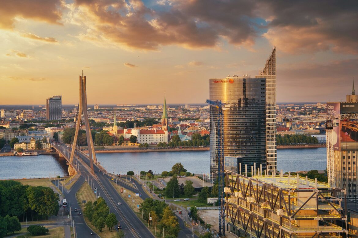 Skyline view of Riga, showcasing the vibrant capital lifestyle in contrast to smaller Latvian cities.